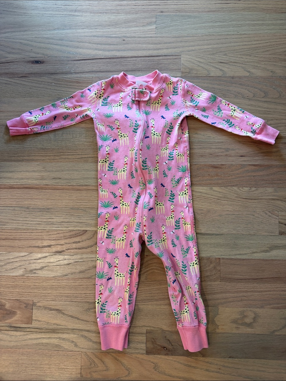 Hanna Andersson Pink Giraffe Print Kids One-Piece Pajama 2T